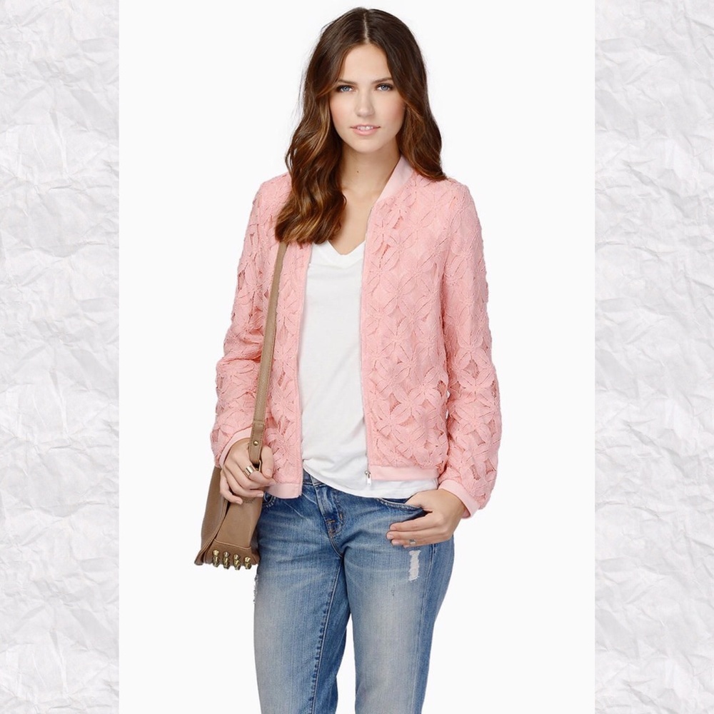 Tobi Pink Lace Bomber Jacket